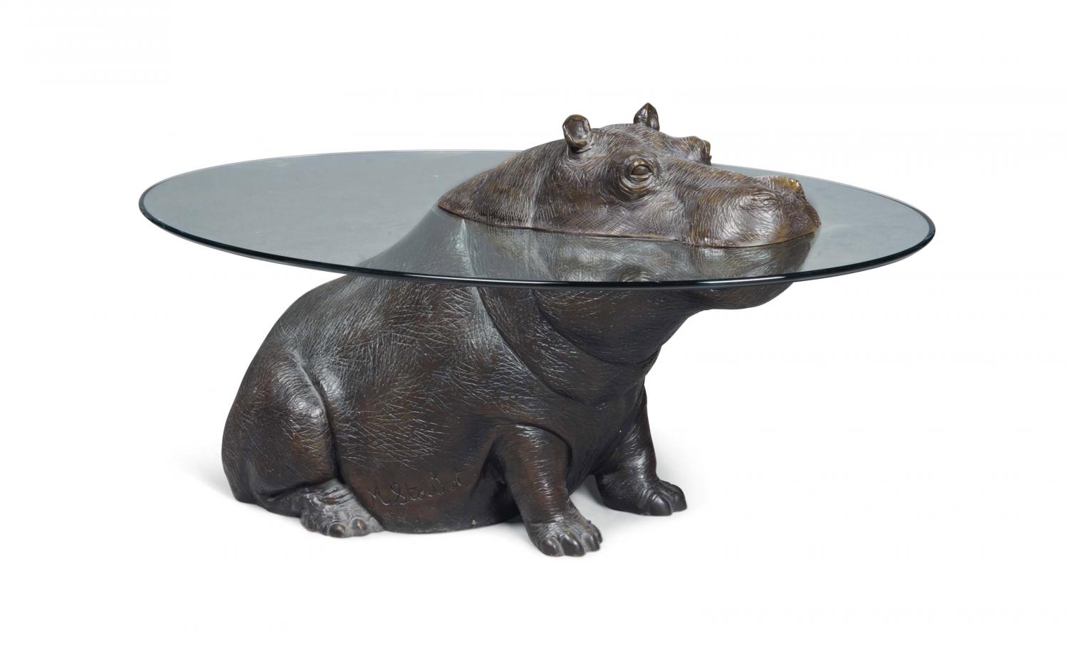 Glass Hippo Table - Designer Hippopotamus Table With Head Peaking Out Of Glass Tabletop