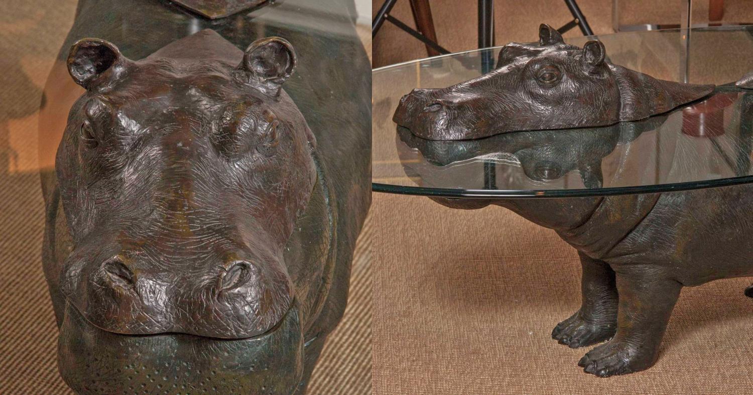  Glass Hippo Table - Designer Hippopotamus Table With Head Peaking Out Of Glass Tabletop