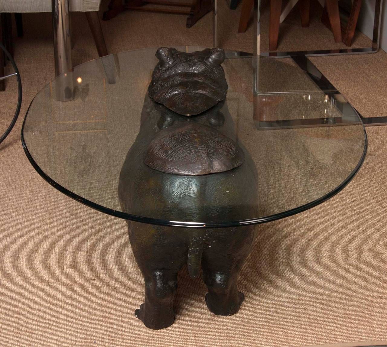 Glass Hippo Table - Designer Hippopotamus Table With Head Peaking Out Of Glass Tabletop