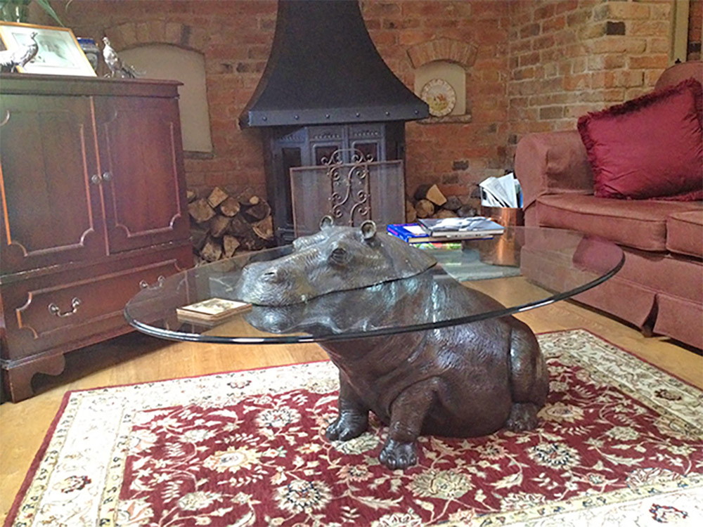  Glass Hippo Table - Designer Hippopotamus Table With Head Peaking Out Of Glass Tabletop