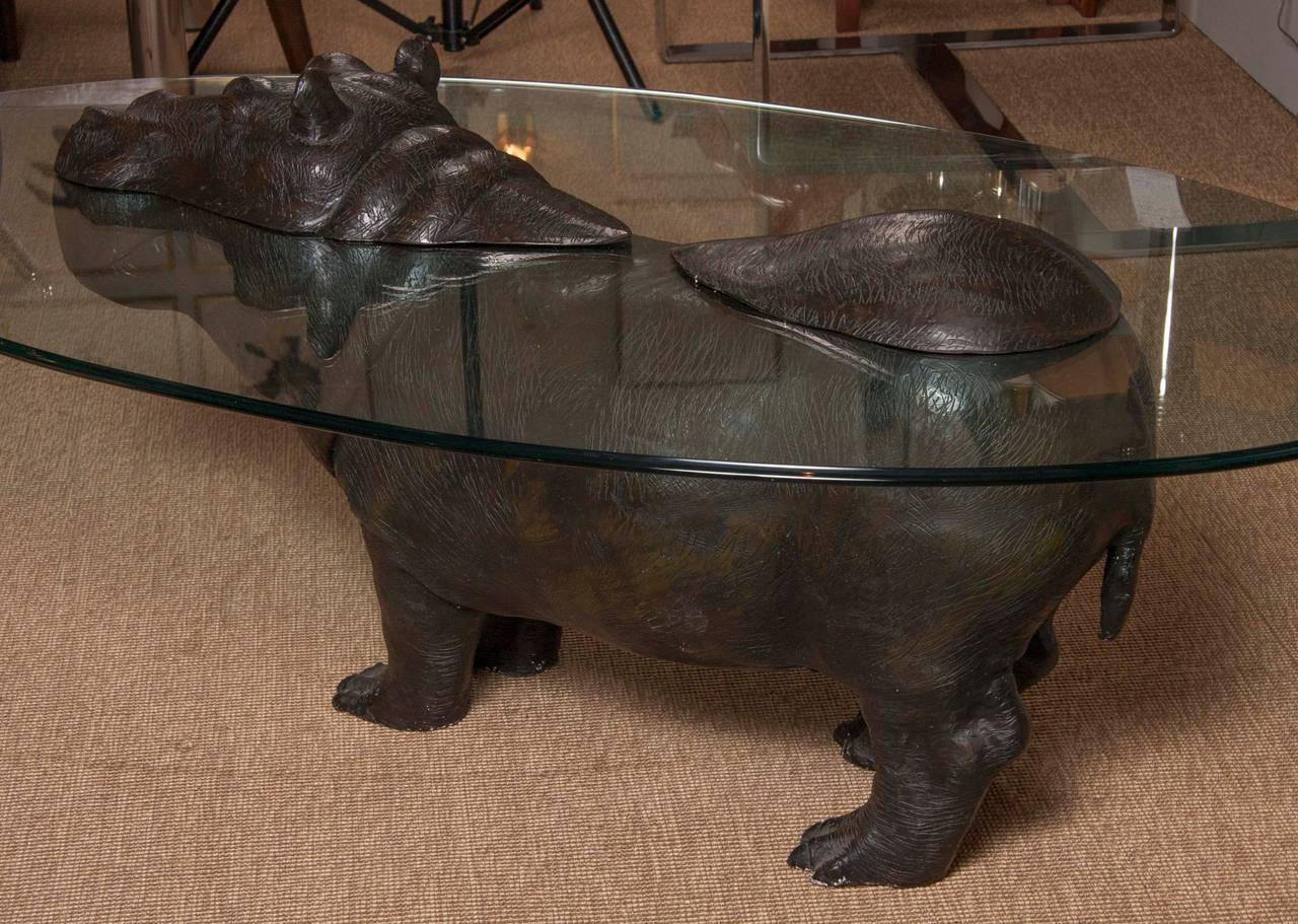  Glass Hippo Table - Designer Hippopotamus Table With Head Peaking Out Of Glass Tabletop