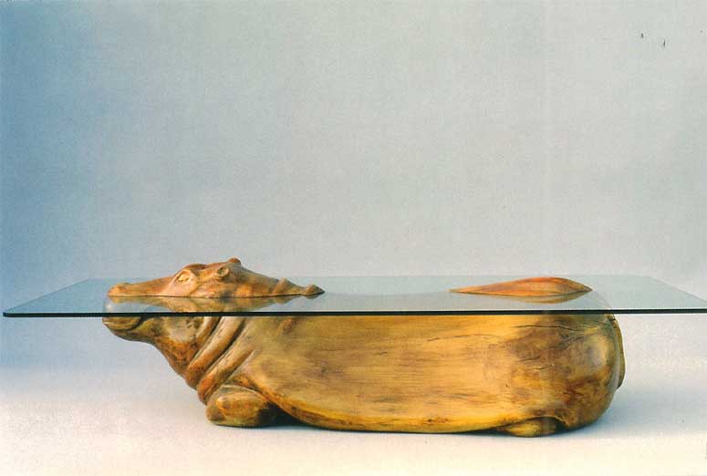  Glass Hippo Table - Designer Hippopotamus Table With Head Peaking Out Of Glass Tabletop