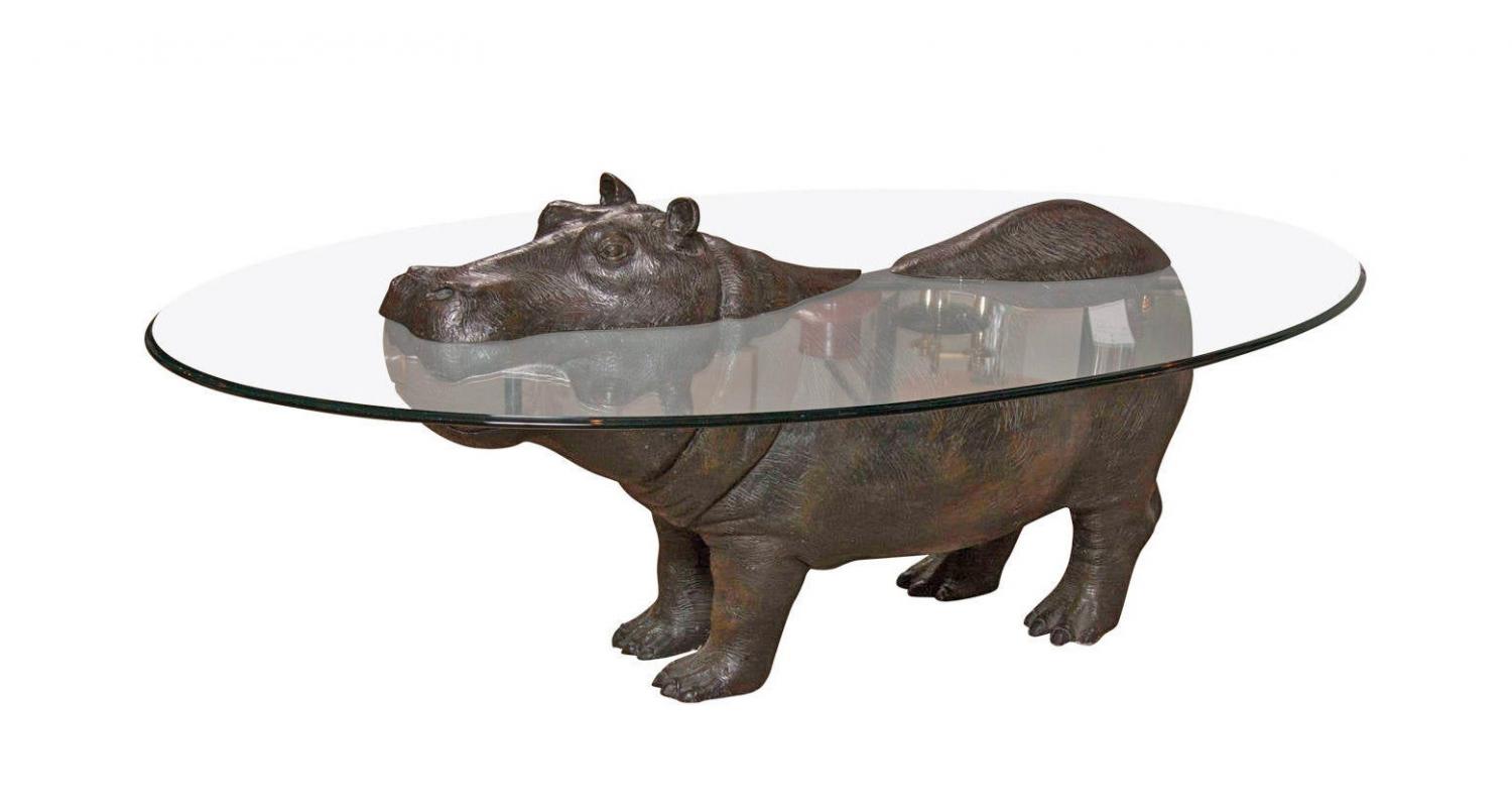  Glass Hippo Table - Designer Hippopotamus Table With Head Peaking Out Of Glass Tabletop