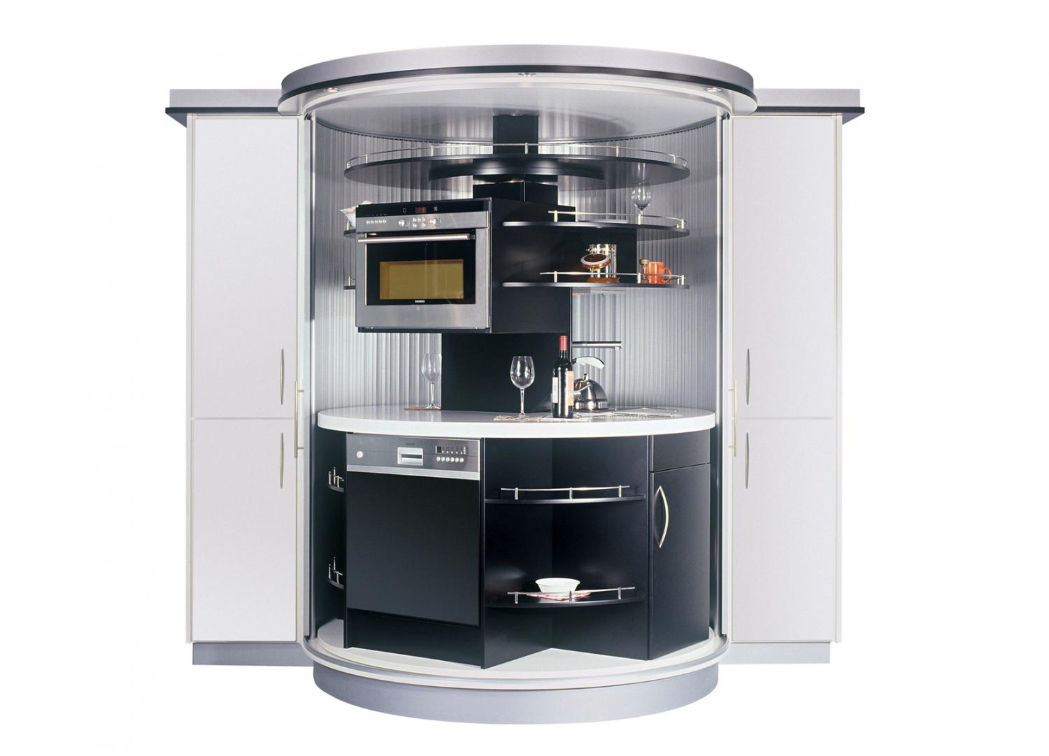 Rotating Circle Kitchen - Futuristic minimal design space-saving kitchen that spins