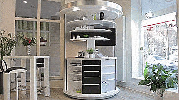 Rotating Circle Kitchen - Futuristic minimal design space-saving kitchen that spins