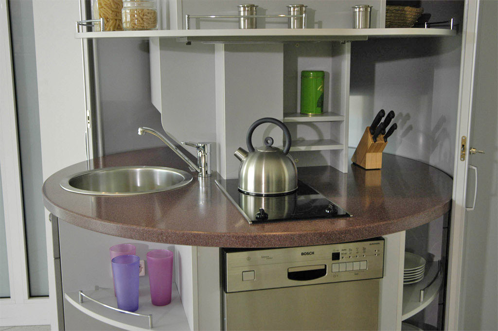 Rotating Circle Kitchen - Futuristic minimal design space-saving kitchen that spins