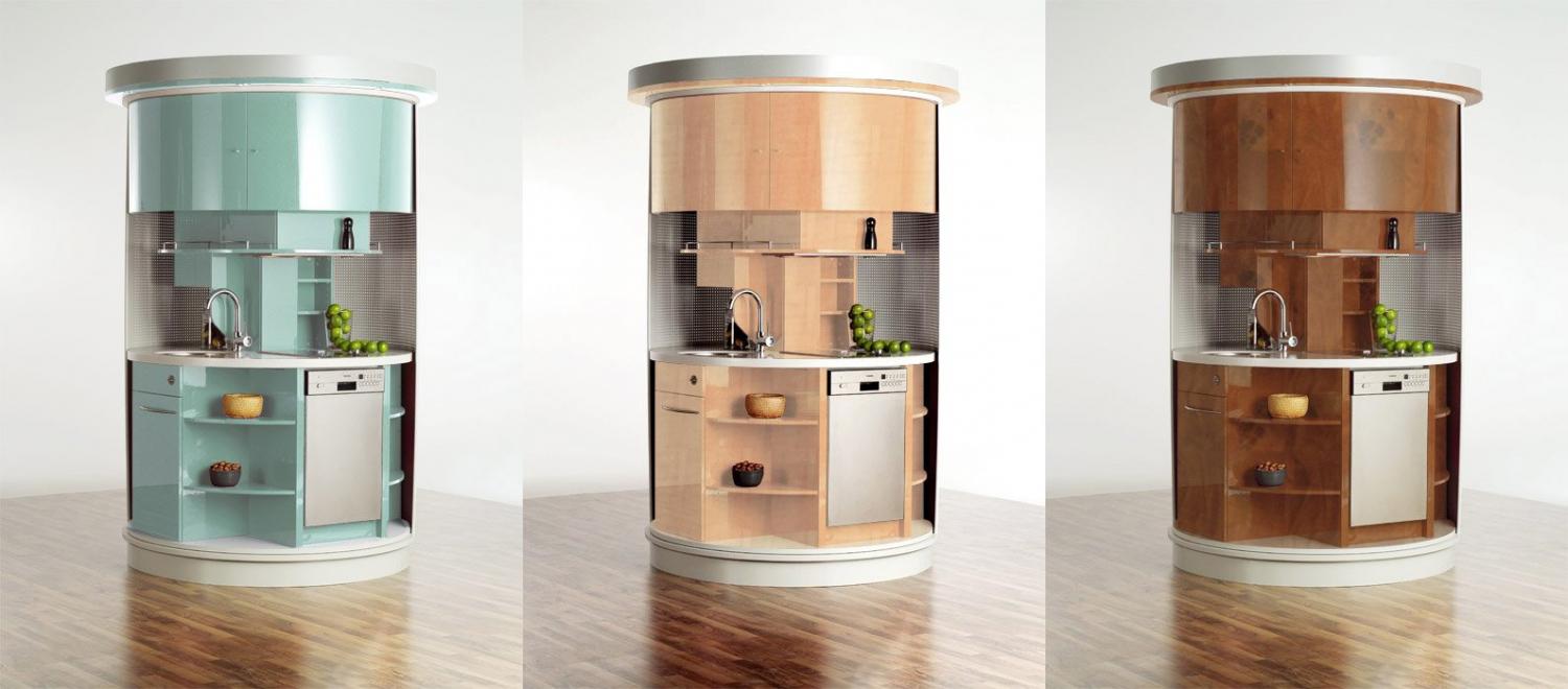 Rotating Circle Kitchen - Futuristic minimal design space-saving kitchen that spins
