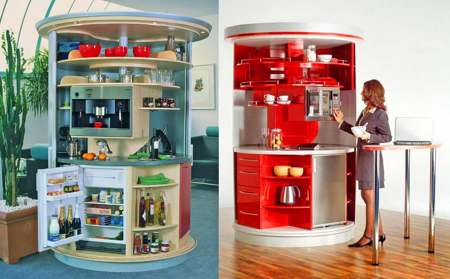 Rotating Circle Kitchen - Futuristic minimal design space-saving kitchen that spins