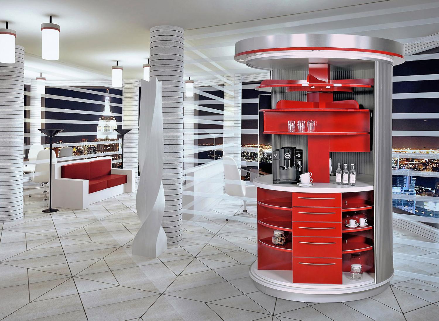 Rotating Circle Kitchen - Futuristic minimal design space-saving kitchen that spins