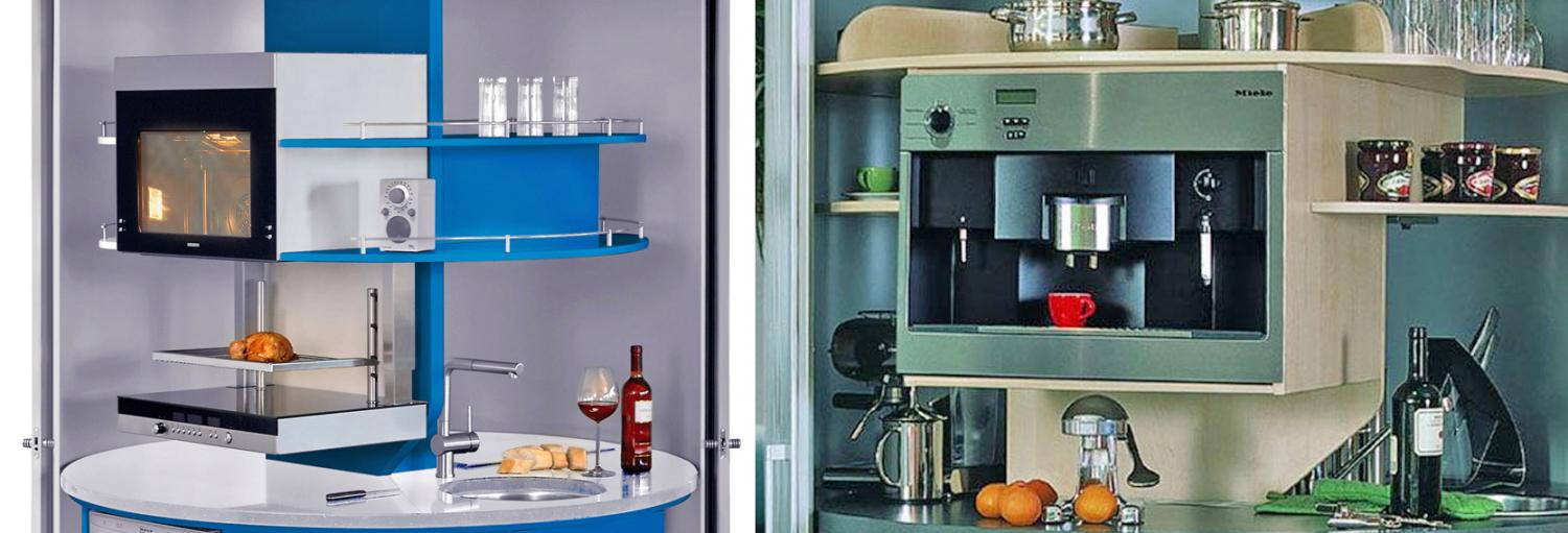 Rotating Circle Kitchen - Futuristic minimal design space-saving kitchen that spins