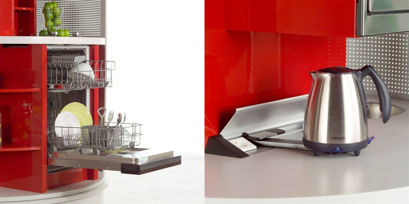 Rotating Circle Kitchen - Futuristic minimal design space-saving kitchen that spins