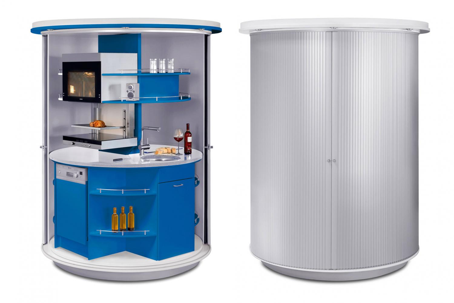 Rotating Circle Kitchen - Futuristic minimal design space-saving kitchen that spins