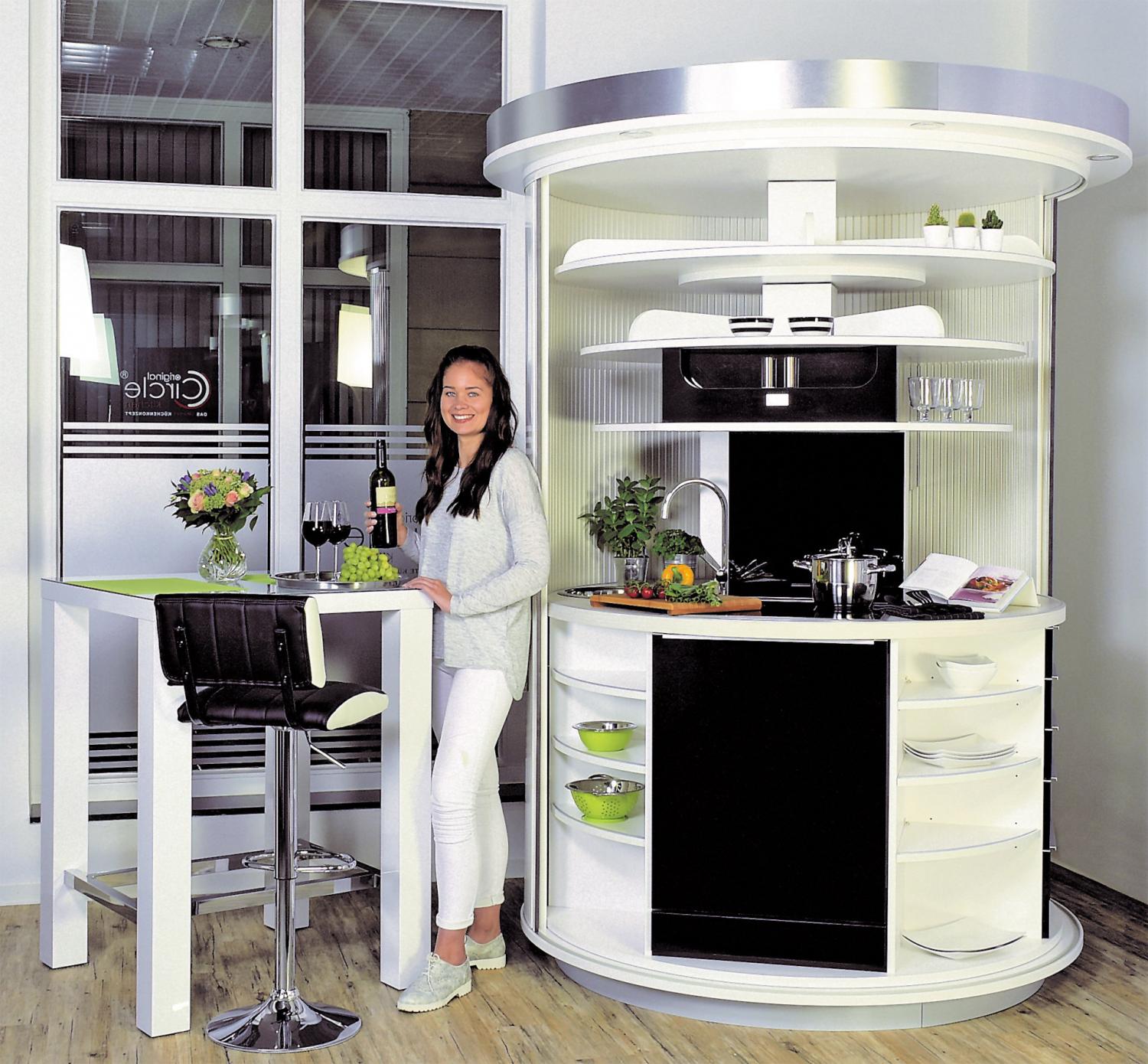 Rotating Circle Kitchen - Futuristic minimal design space-saving kitchen that spins