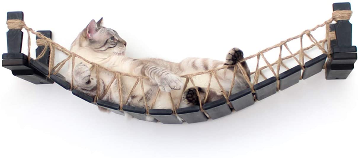 Indiana Jones Cat Bridge - Hanging Wooden Rope Bridge Cat Playground