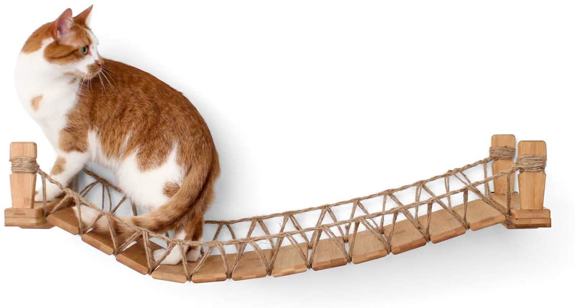 Indiana Jones Cat Bridge - Hanging Wooden Rope Bridge Cat Playground