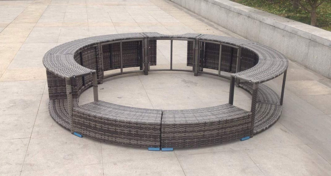 Inflatable Hot Tub Surround Structure - Spa Surround Poly Rattan Black - Modern Hot tub wrap with storage and easy entry