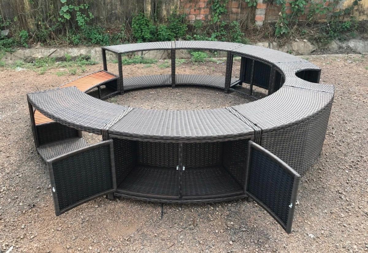 Inflatable Hot Tub Surround Structure - Spa Surround Poly Rattan Black - Modern Hot tub wrap with storage and easy entry