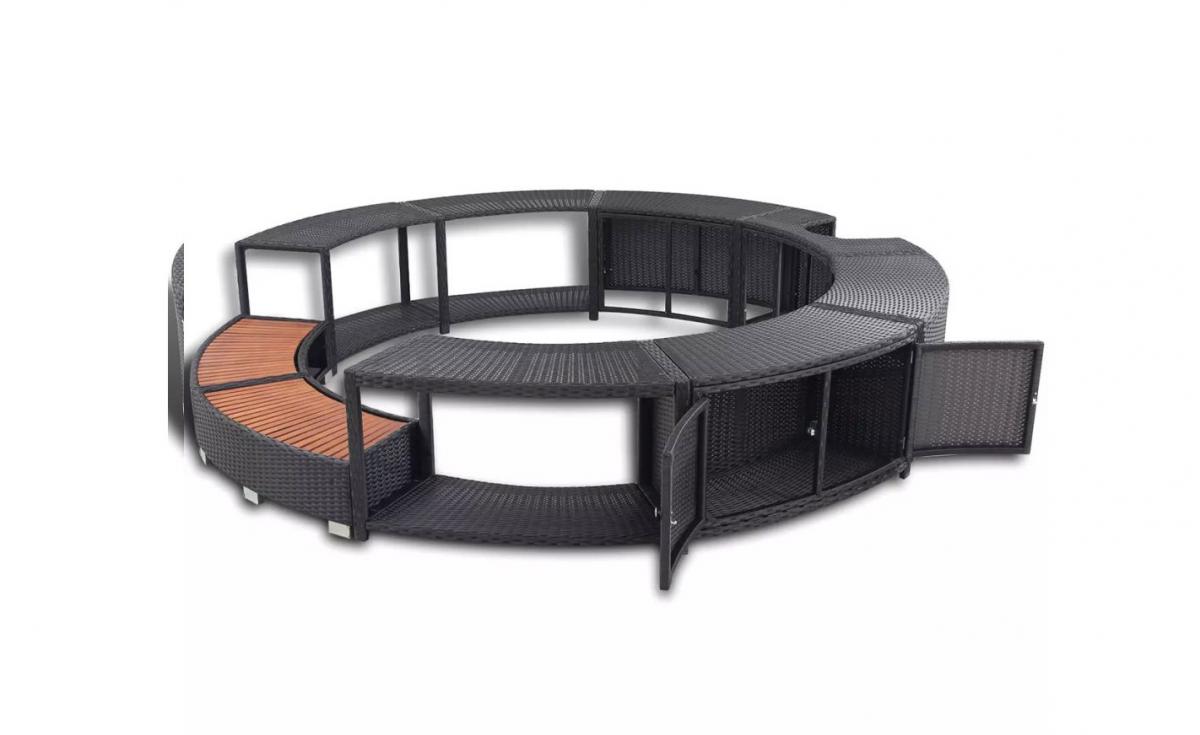Inflatable Hot Tub Surround Structure - Spa Surround Poly Rattan Black - Modern Hot tub wrap with storage and easy entry