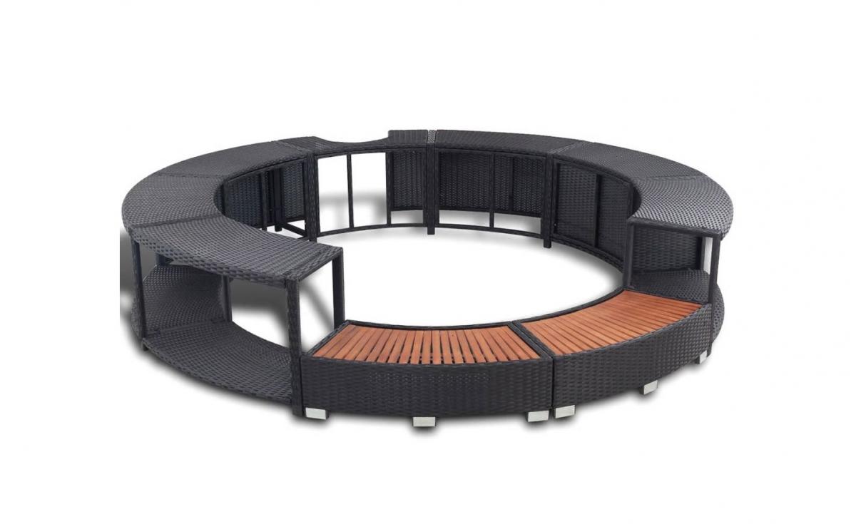 Inflatable Hot Tub Surround Structure - Spa Surround Poly Rattan Black - Modern Hot tub wrap with storage and easy entry