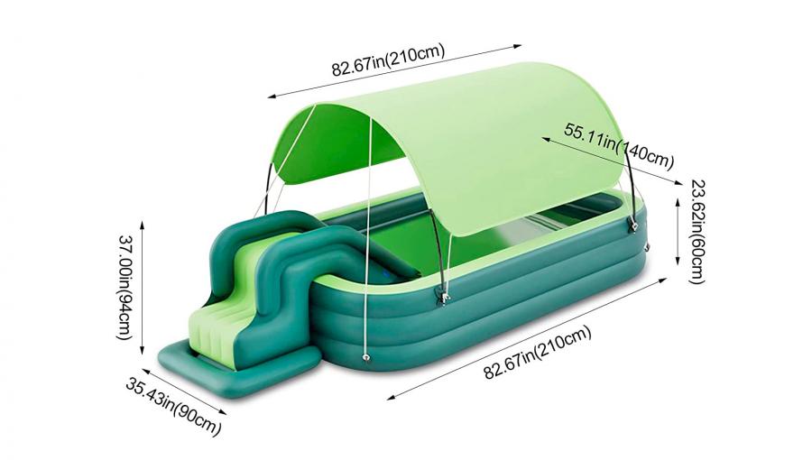 Inflatable Kids Pool With an Inflatable Slide Has Awning That Seals Pool At Night