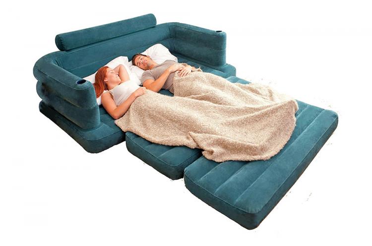 Inflatable Pull-Out Queen-Size Sofa Bed - Intex blow-up couch converts into a queen bed