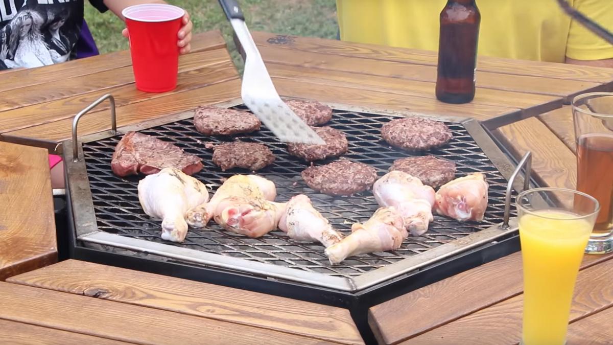 Jag Grill Table - Hexagon 6 Sided Community BBQ Grilling Table