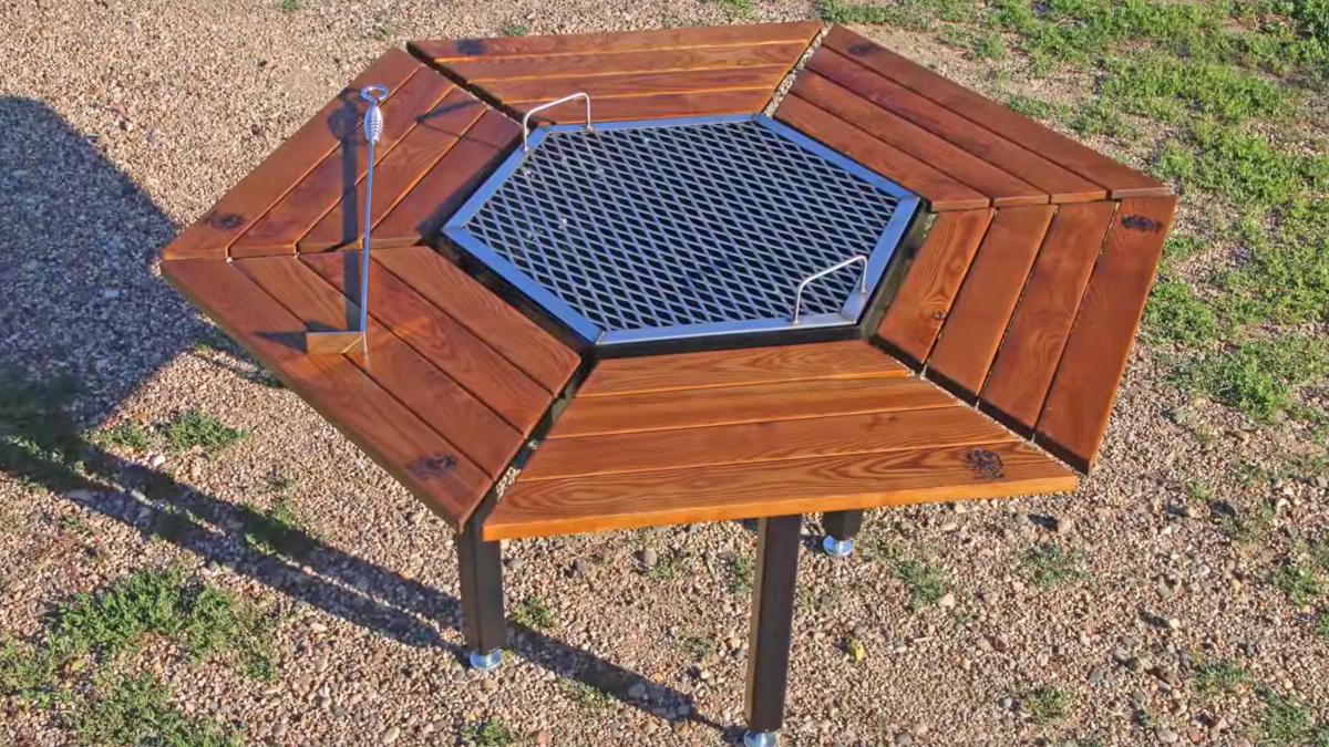 Jag Grill Table - Hexagon 6 Sided Community BBQ Grilling Table