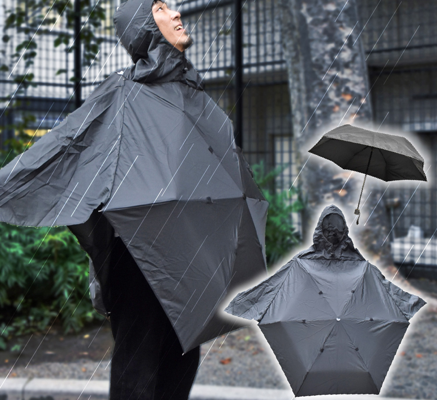 Umbrella That Converts Into a Rain Jacket - Poncho umbrella from Japan