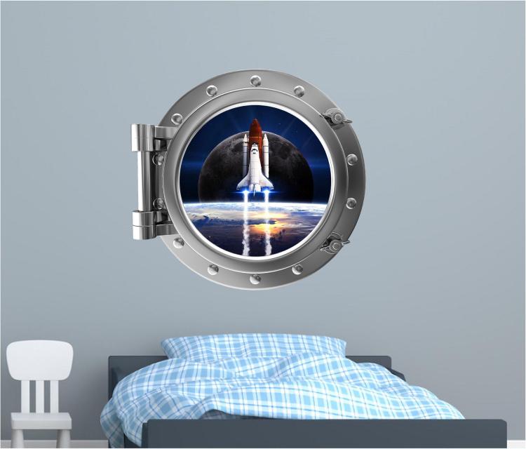 Launching Space Ship Outer-space ship window decal - Space window apartment wall decal