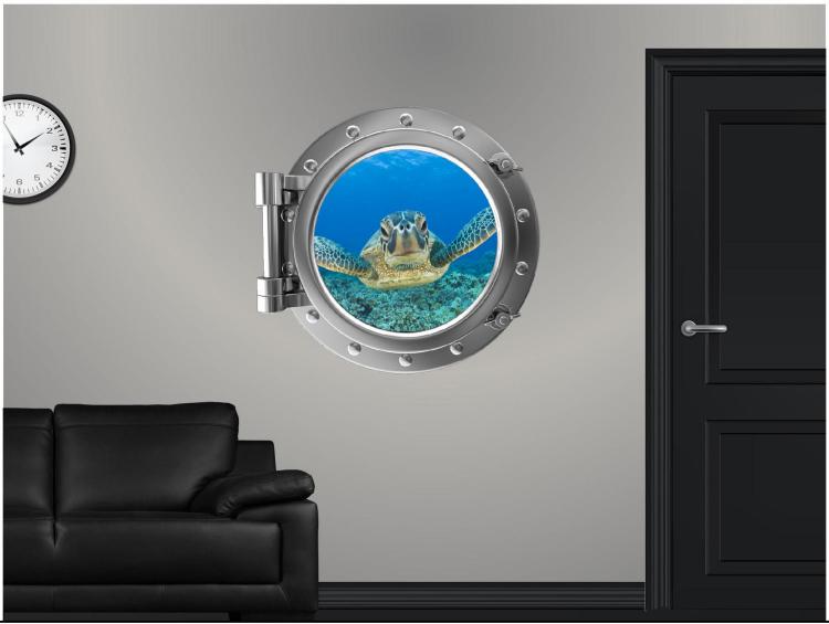 Swimming Turtle Underwater ship window decal - underwater window apartment wall decal