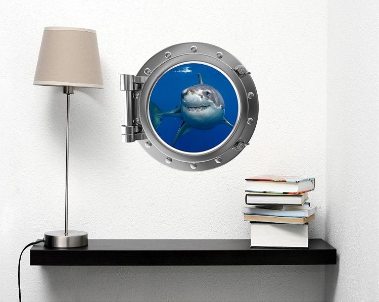Swimming Shark Underwater ship window decal - underwater window apartment wall decal