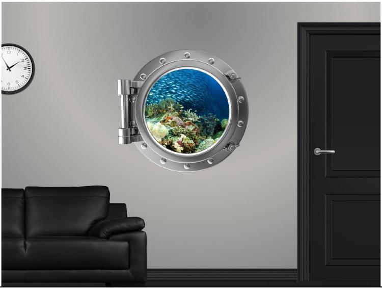 Coral reef school of fish Underwater ship window decal - underwater window apartment wall decal