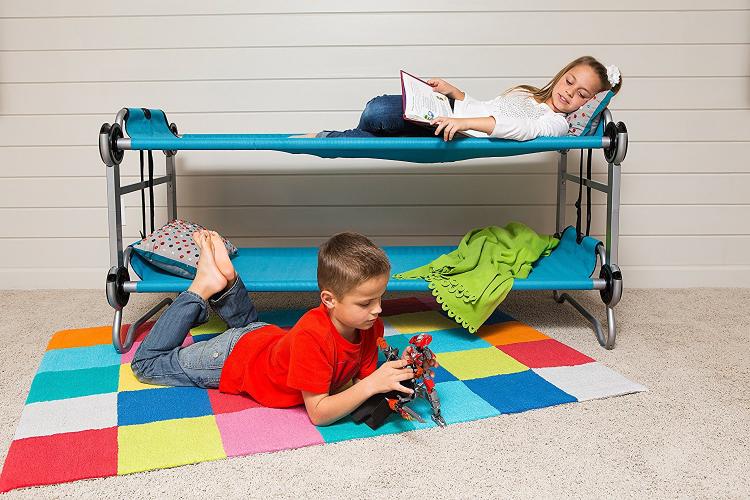 Disc-o-bed Kid-o-bunk - Portable Kids Camping Bunk-Beds That Turn into a sofa couch, and can be used as 2 separate camping cots