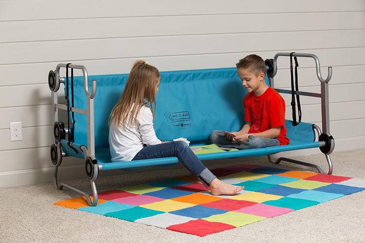 Disc-o-bed Kid-o-bunk - Portable Kids Camping Bunk-Beds That Turn into a sofa couch, and can be used as 2 separate camping cots