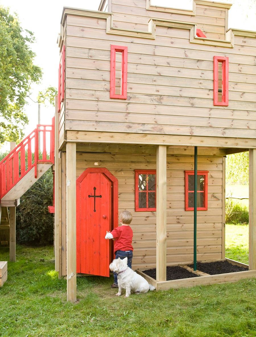 Custom Castle Shaped Kids Playhouse with climbing wall
