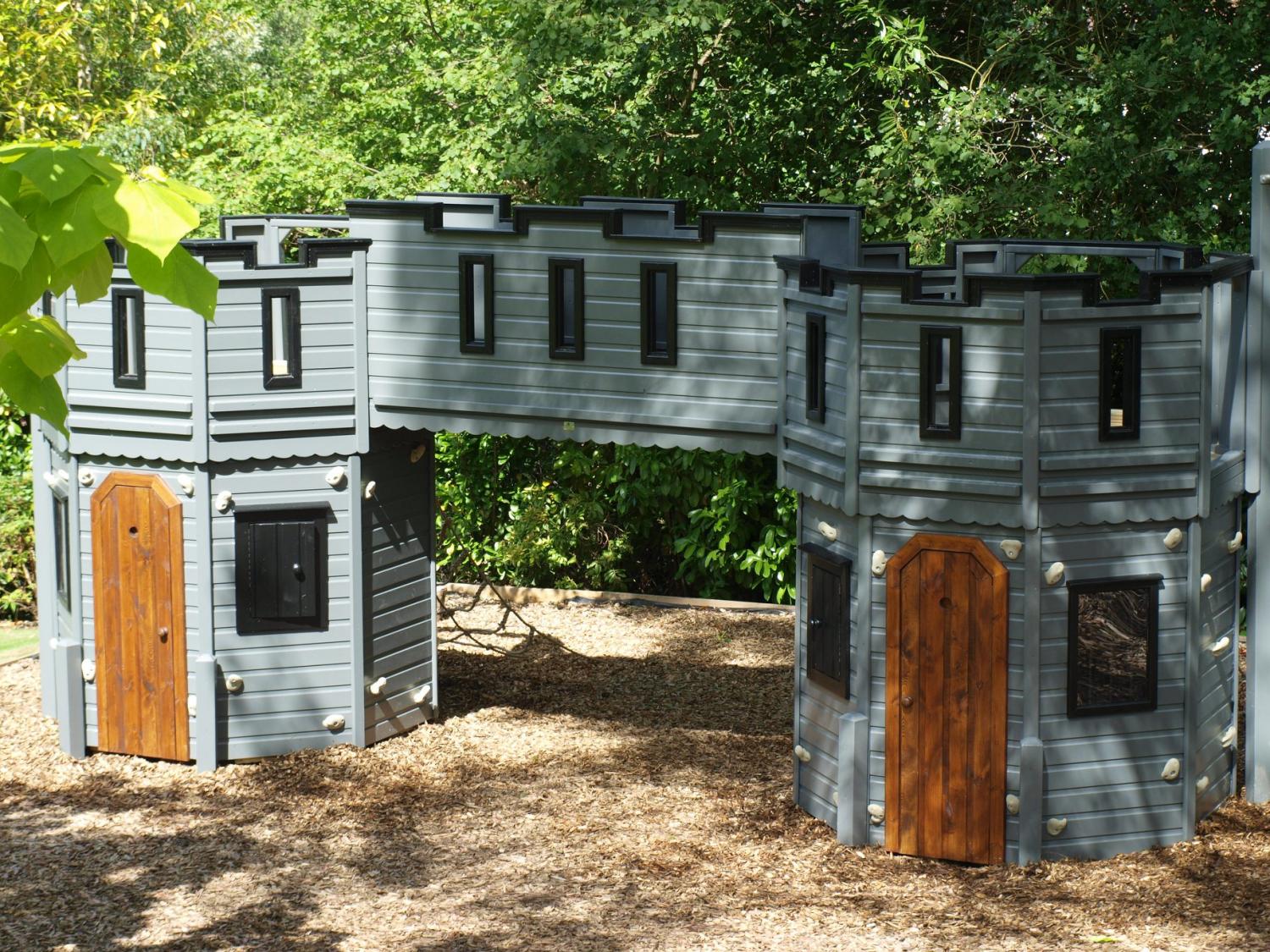 Custom Castle Shaped Kids Playhouse with climbing wall