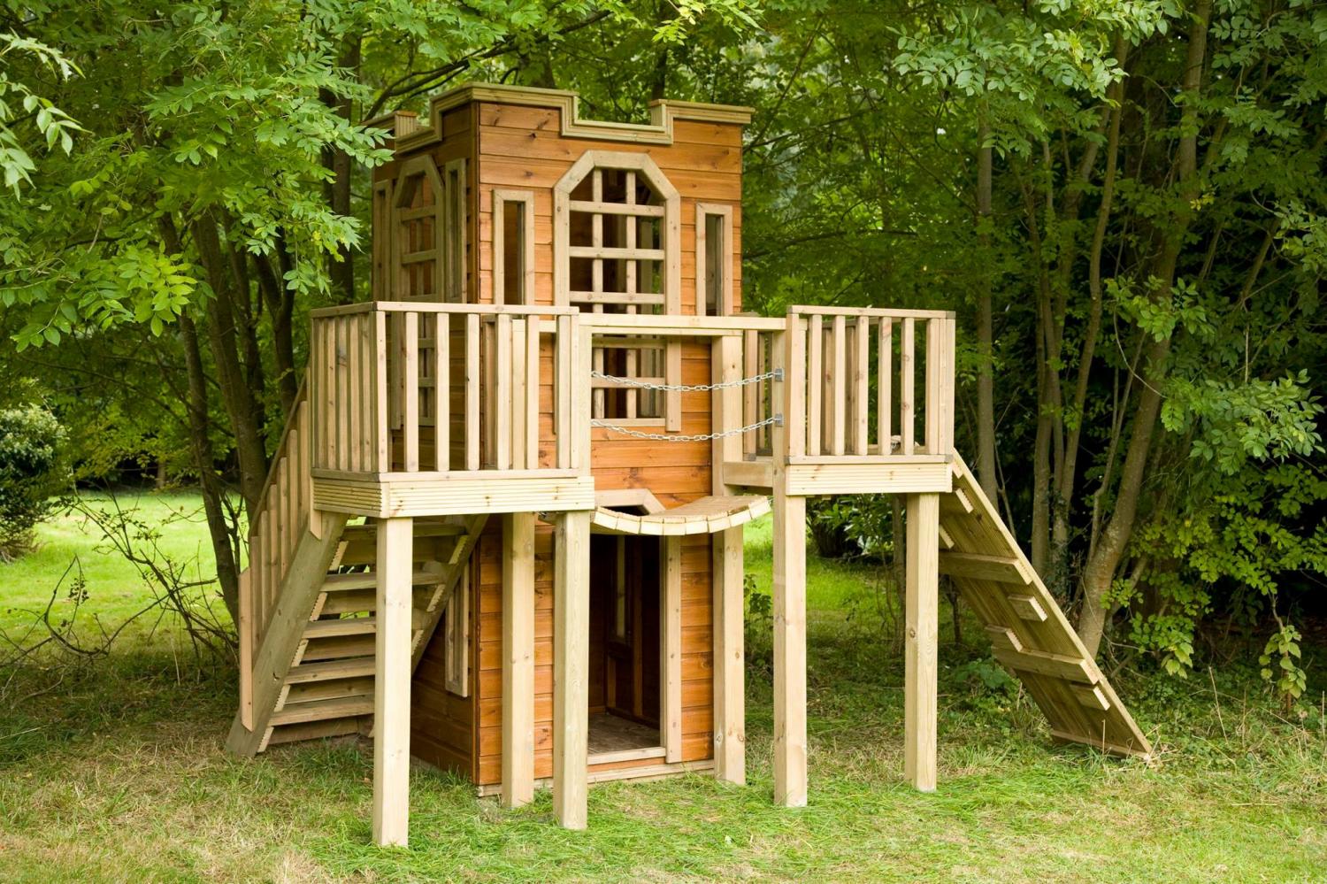 Custom Castle Shaped Kids Playhouse with climbing wall