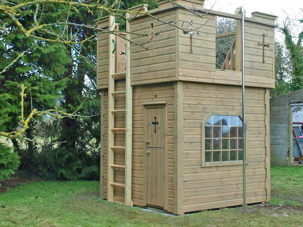 Custom Castle Shaped Kids Playhouse with climbing wall