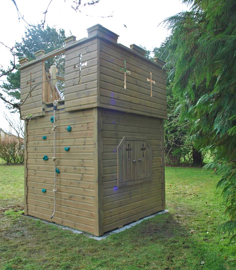 Custom Castle Shaped Kids Playhouse with climbing wall