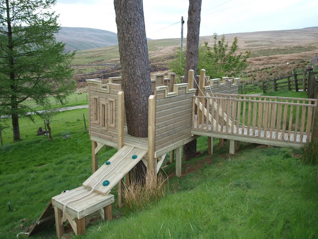 Custom Castle Shaped Kids Playhouse with climbing wall