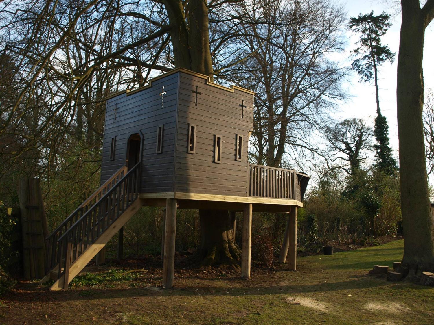 Custom Castle Shaped Kids Playhouse with climbing wall
