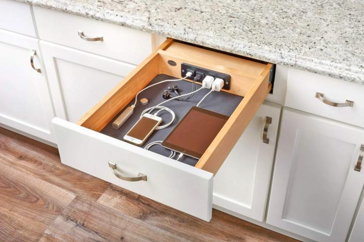 Rev-a-shelf charging drawer - Cabinet drawer with built-in power strip