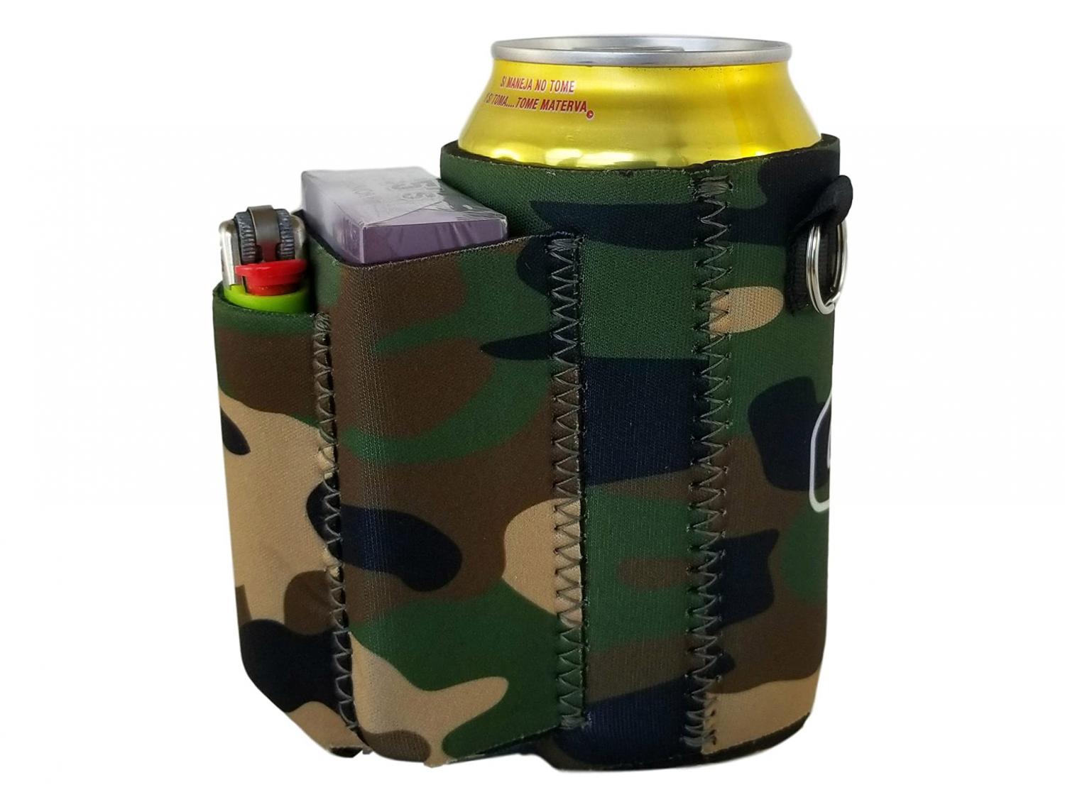 Triple Pocket Beer Koozie Holds pack of cigarettes and lighter (or snack, phone, lipstick)