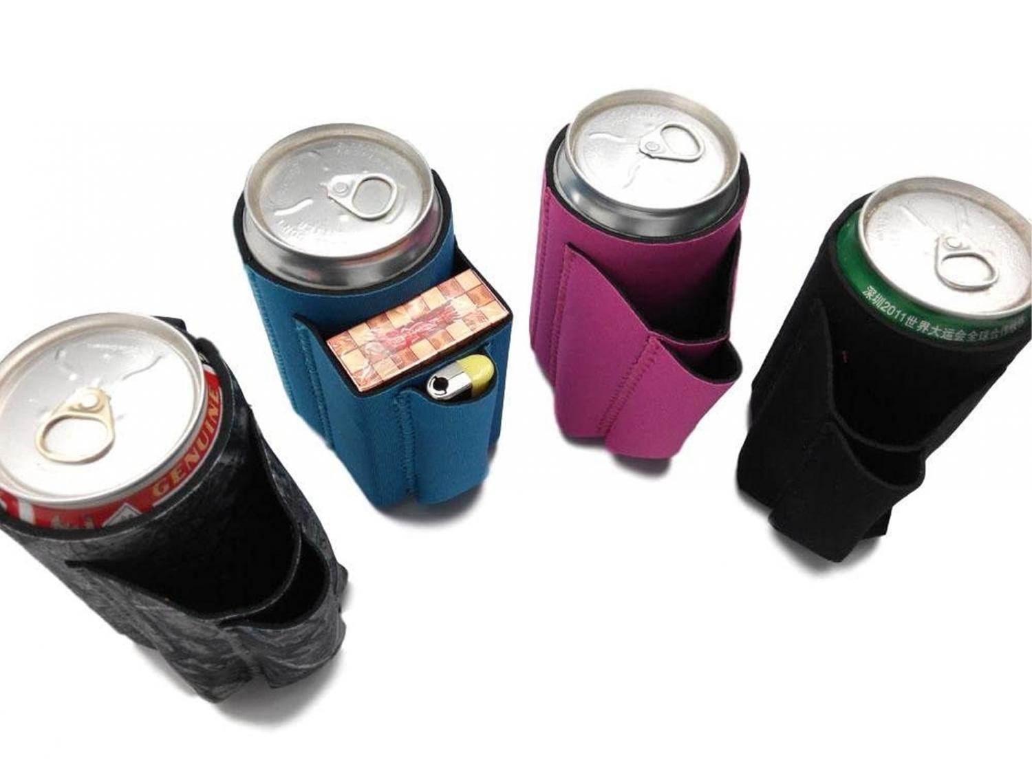 Triple Pocket Beer Koozie Holds pack of cigarettes and lighter (or snack, phone, lipstick)