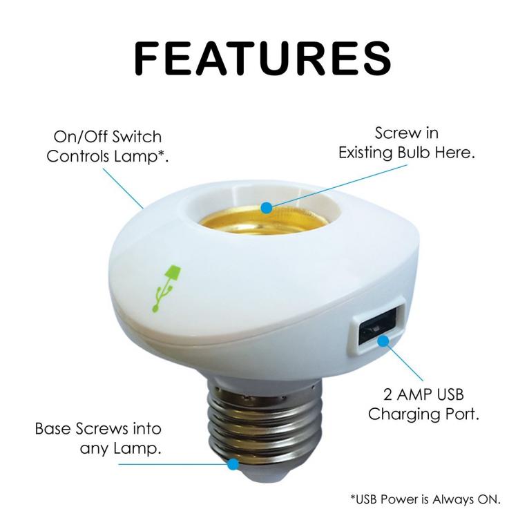 Lamp Champ - USB Charging Lamp Insert - Charge Your Phone Through Your Lamp