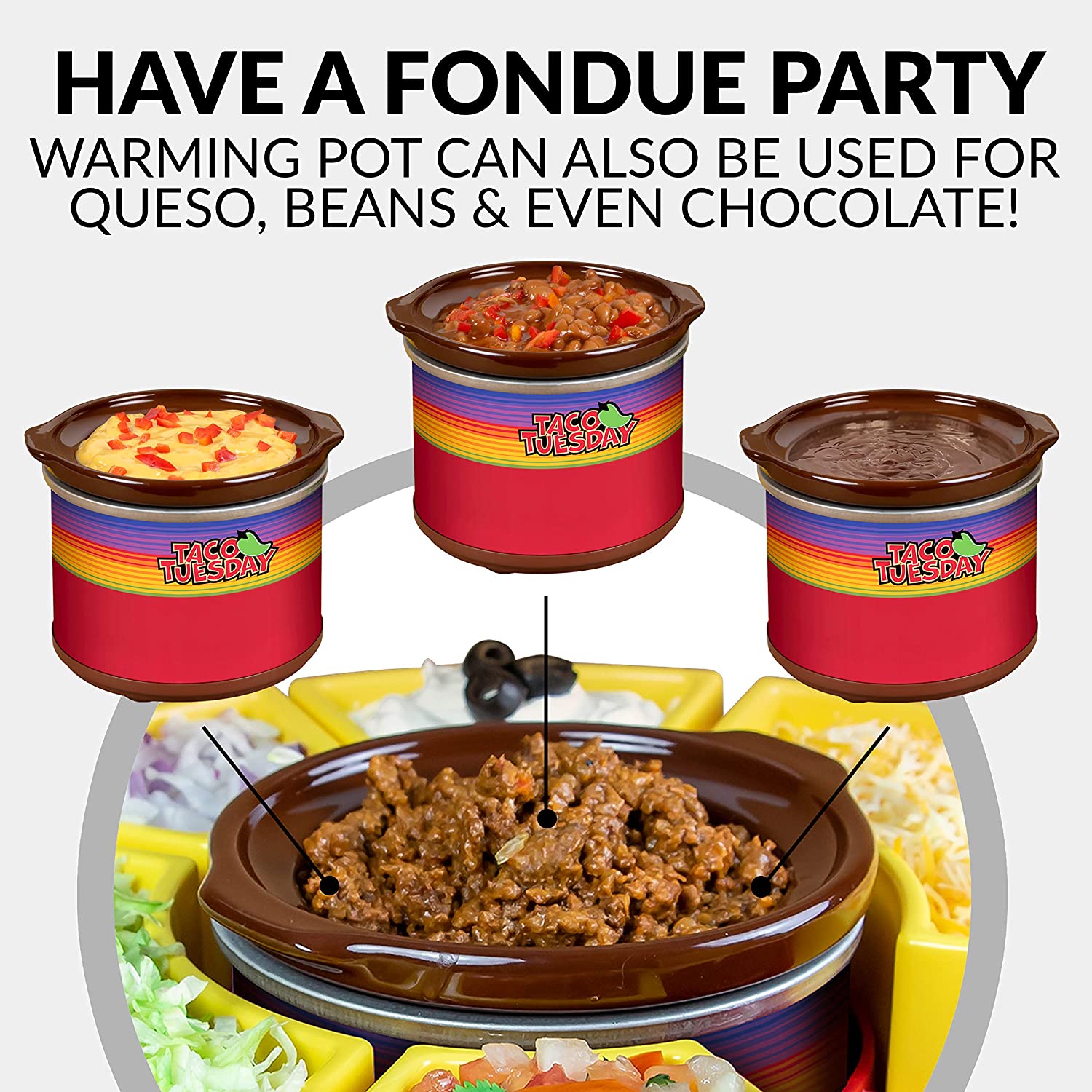 Lazy Susan Taco Bar and Taco Plates With heated center pot
