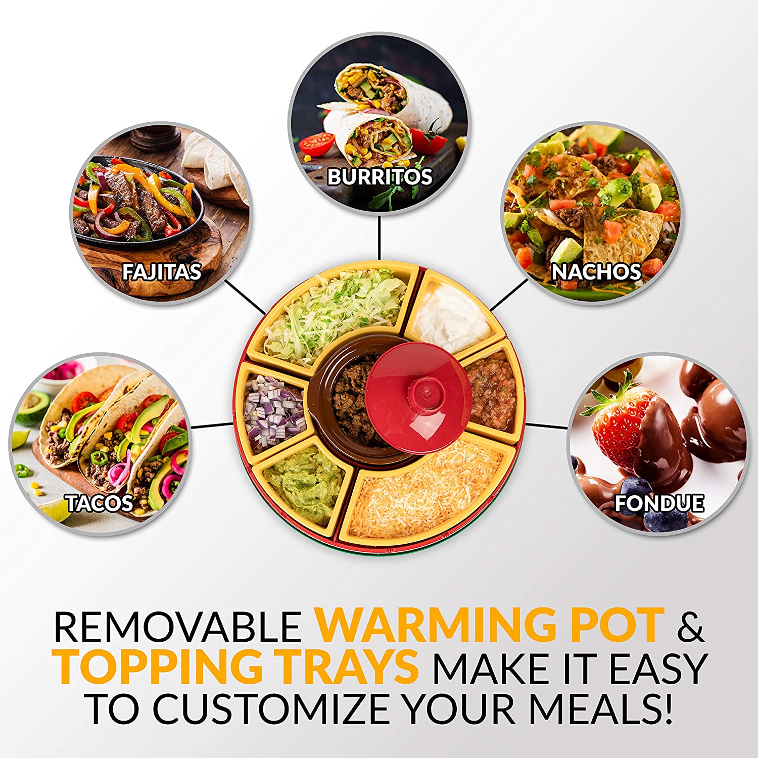 Lazy Susan Taco Bar and Taco Plates With heated center pot