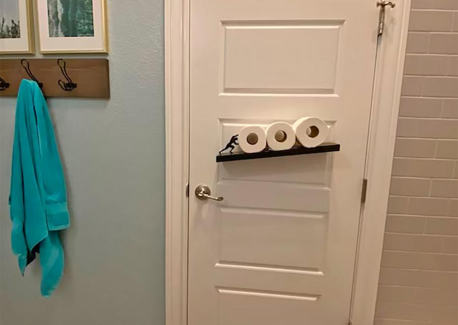 Strong Man Holding Up Toilet Paper Rolls Creative Leaning Bathroom Shelf