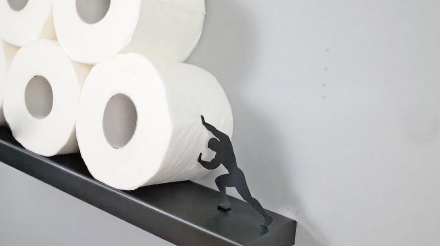 Strong Man Holding Up Toilet Paper Rolls Creative Leaning Bathroom Shelf