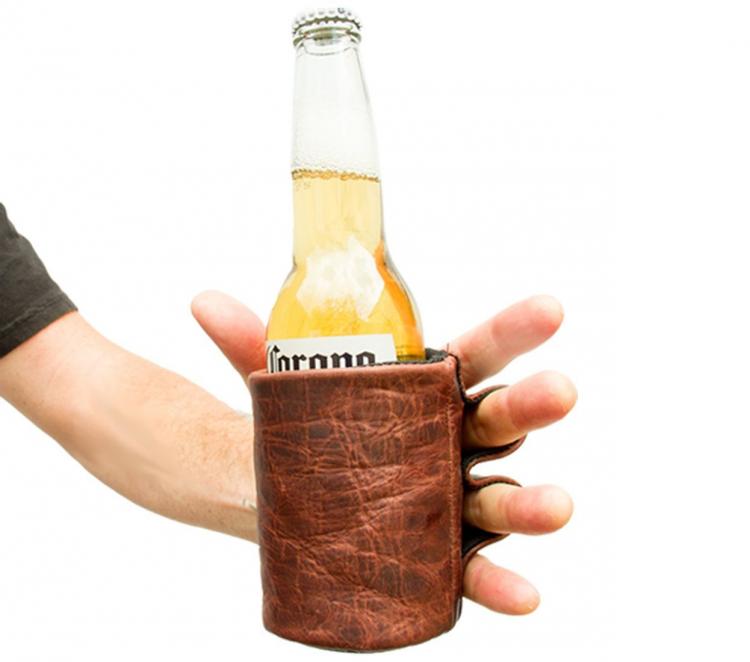 Leather Koozie With Finger Handles